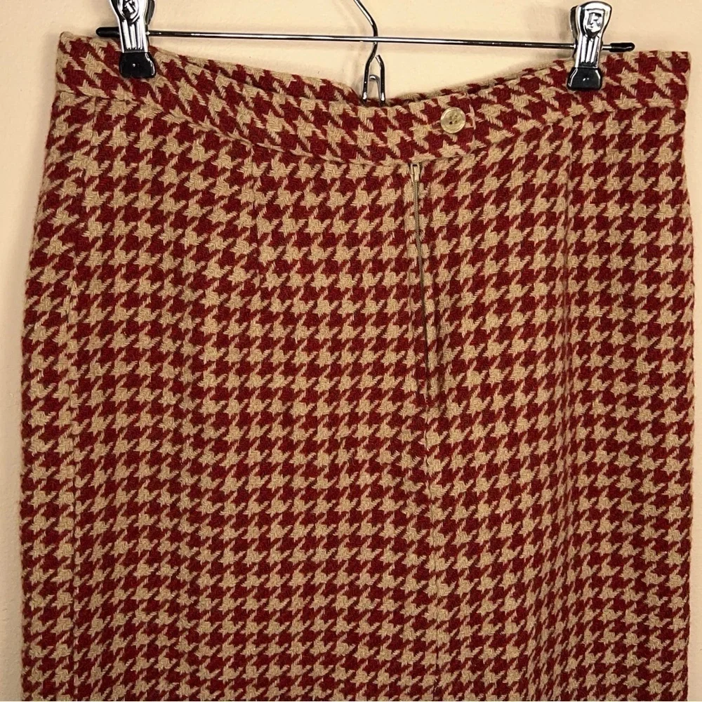 SIZE 10 VINTAGE A GIANNETTI WOOL SKIRT HOUNDSTOOTH BEIGE RED ACADEMIA